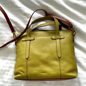 Brand new Fossil satchel, olive with brown trim.